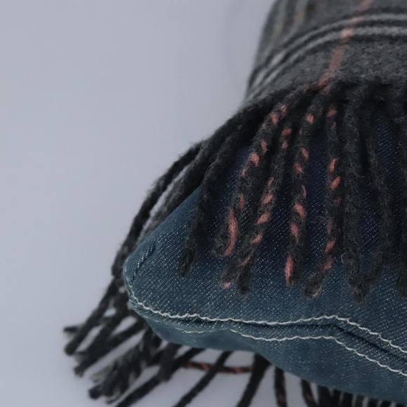 BURBERRY Nova Check Scarf Style Blue Label Hand Bag Wool Gray Silver Auth 96942 - Picture 12 of 16